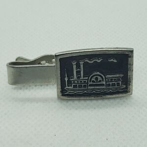 Silver Tone & Black Steamboat Tie Clip